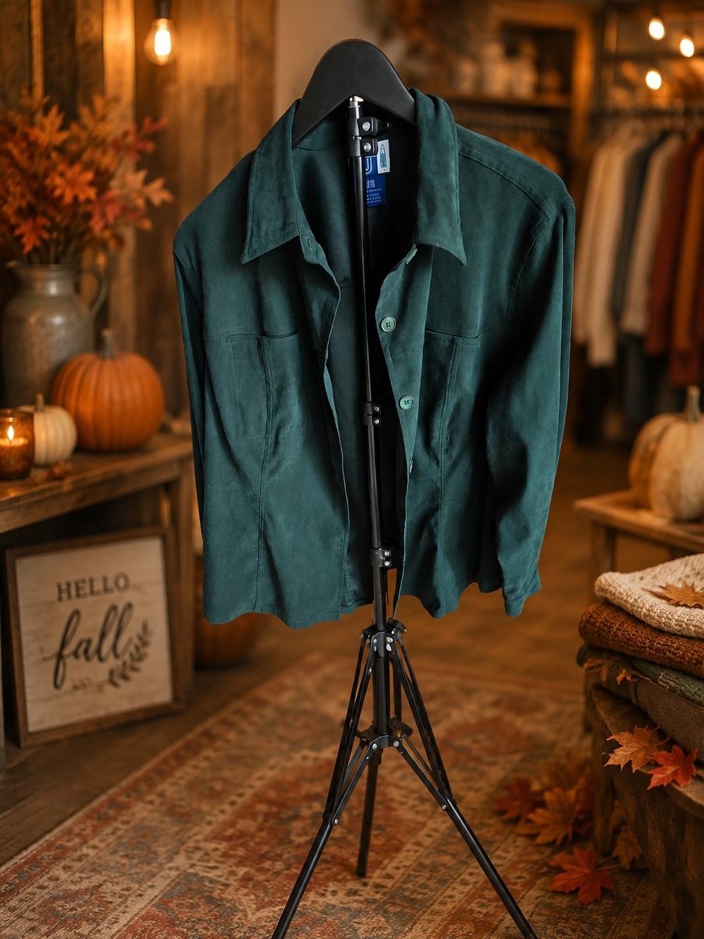 Vtg Venezia Deep Green Lightweight Shirt Jacket Size 18/20